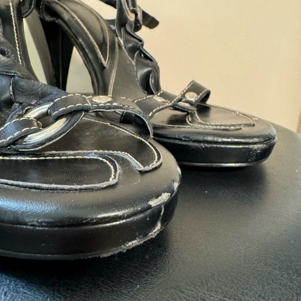 SALE! Black Harley-Davidson High Heeled Leather Sandals Size 8 EUC - Picture 6 of 7